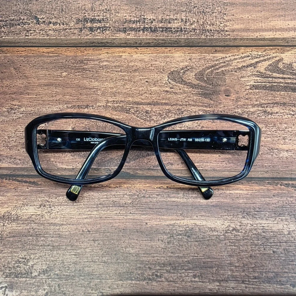 Liz Claiborne L534/S JTW Blue Marble Eyeglasses 55-16-130 Rhinestone Detail